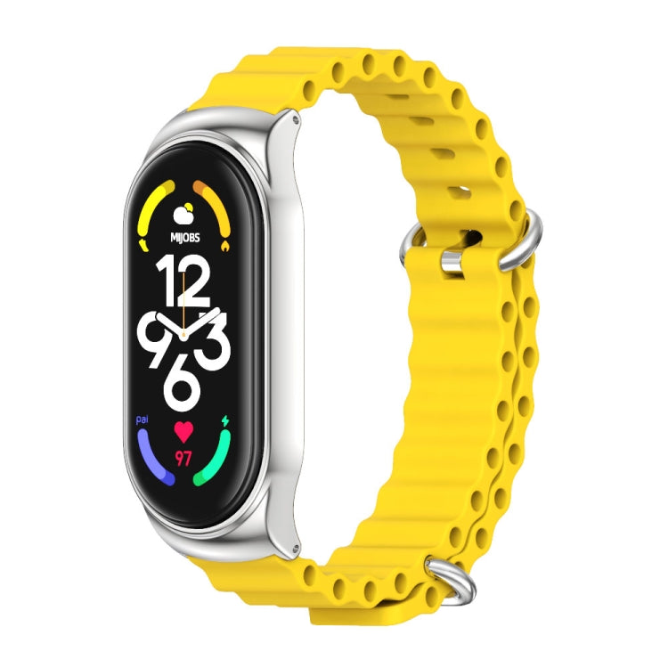 MIJOBS CS Marine Silicone Breathable Watch Band, For Xiaomi Mi Band 6 / 5, For Xiaomi Mi Band 7 / 7 NFC For Xiaomi Mi Band 6 5 Yellow Silver