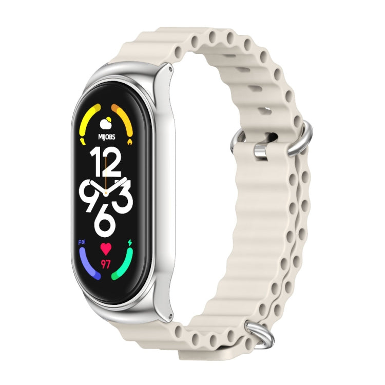 MIJOBS CS Marine Silicone Breathable Watch Band, For Xiaomi Mi Band 6 / 5, For Xiaomi Mi Band 7 / 7 NFC For Xiaomi Mi Band 6 5 Grey Silver