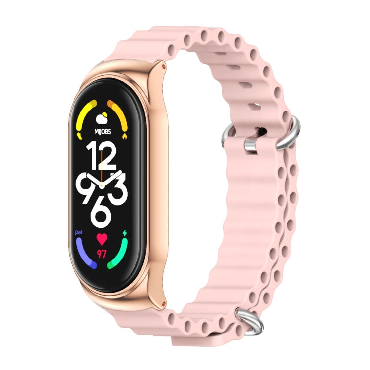 MIJOBS CS Marine Silicone Breathable Watch Band, For Xiaomi Mi Band 6 / 5, For Xiaomi Mi Band 7 / 7 NFC For Xiaomi Mi Band 6 5 Pink Rose Gold