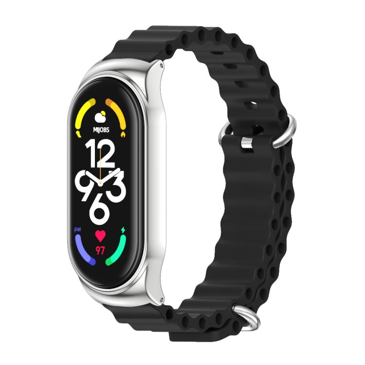 MIJOBS CS Marine Silicone Breathable Watch Band, For Xiaomi Mi Band 6 / 5, For Xiaomi Mi Band 7 / 7 NFC For Xiaomi Mi Band 7 7 NFC Black Silver