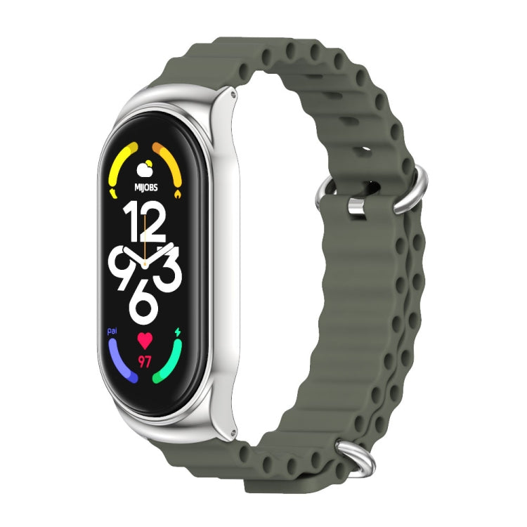 MIJOBS CS Marine Silicone Breathable Watch Band, For Xiaomi Mi Band 6 / 5, For Xiaomi Mi Band 7 / 7 NFC For Xiaomi Mi Band 7 7 NFC Khaki Green Silver