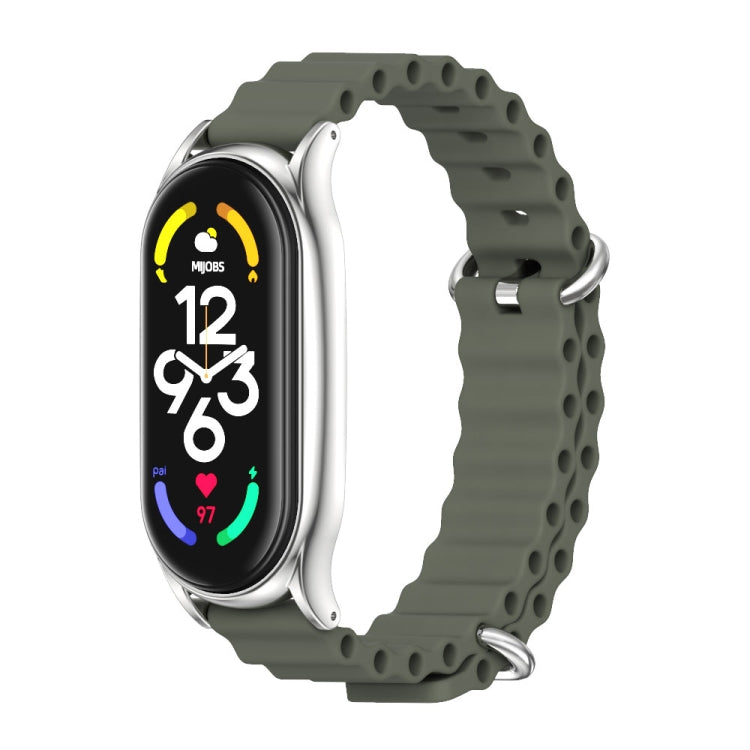 MIJOBS PLUS Marine Silicone Breathable Watch Band, For Xiaomi Mi Band 6 / 5, For Xiaomi Mi Band 7 / 7 NFC For Xiaomi Mi Band 6 5 Khaki Green Silver