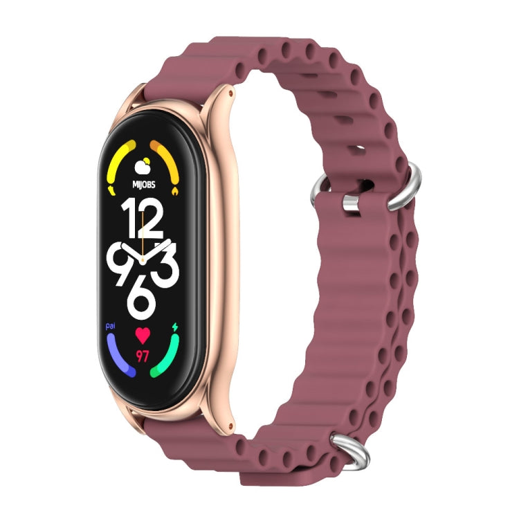 MIJOBS PLUS Marine Silicone Breathable Watch Band, For Xiaomi Mi Band 6 / 5, For Xiaomi Mi Band 7 / 7 NFC For Xiaomi Mi Band 7 7 NFC Wine Red Rose Gold