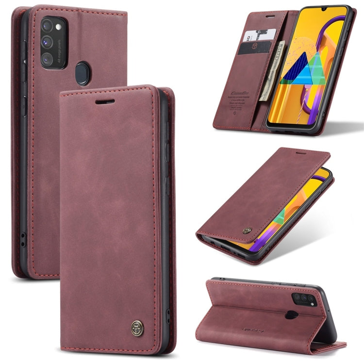 CaseMe-013 Multifunctional Horizontal Flip Leather Case with Card Slot & Holder & Wallet – Card Slot, Flip, Leather, For Galaxy M31, For Xiaomi Redmi K30 Pro, For Galaxy M30S / M21 For Galaxy M30S M21 Wine Red