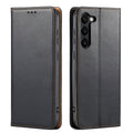 Fierre Shann PU Genuine Leather Texture Leather Phone Case, For Samsung Galaxy S23 5G For Samsung Galaxy S23 5G Black