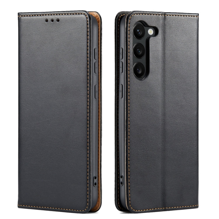 Fierre Shann PU Genuine Leather Texture Leather Phone Case, For Samsung Galaxy S23 5G For Samsung Galaxy S23 5G Black