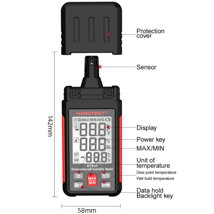 HABOTEST HT607 Portable Handheld Temperature Humidity Tester, HT607 – Durable Build, Easy to Use