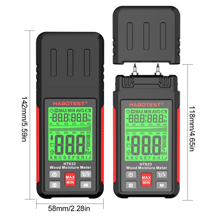 HABOTEST HT633 Portable Multifunctional Digital Display Wood Moisture Detector, HT633