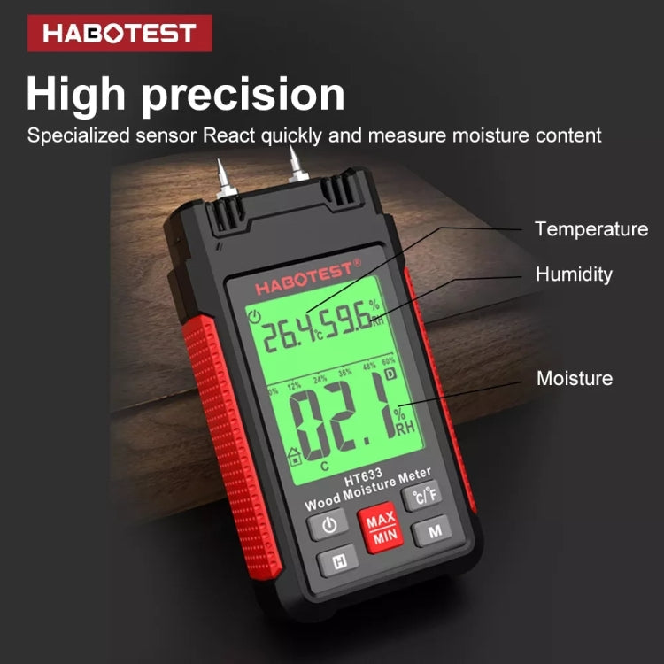 HABOTEST HT633 Portable Multifunctional Digital Display Wood Moisture Detector, HT633