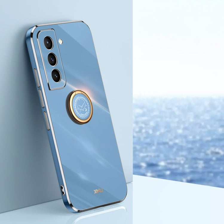 XINLI Straight Edge 6D Electroplate TPU Phone Case with Ring Holder – Ring Holder, TPU, For Samsung Galaxy S21 5G, For Samsung Galaxy S21+ 5G, For Samsung Galaxy S21 Ultra 5G For Samsung Galaxy S21 5G Celestial Blue