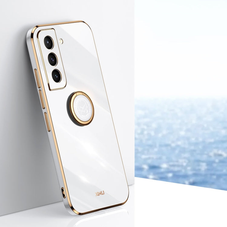XINLI Straight Edge 6D Electroplate TPU Phone Case with Ring Holder – Ring Holder, TPU, For Samsung Galaxy S21 5G, For Samsung Galaxy S21+ 5G, For Samsung Galaxy S21 Ultra 5G For Samsung Galaxy S21+ 5G White