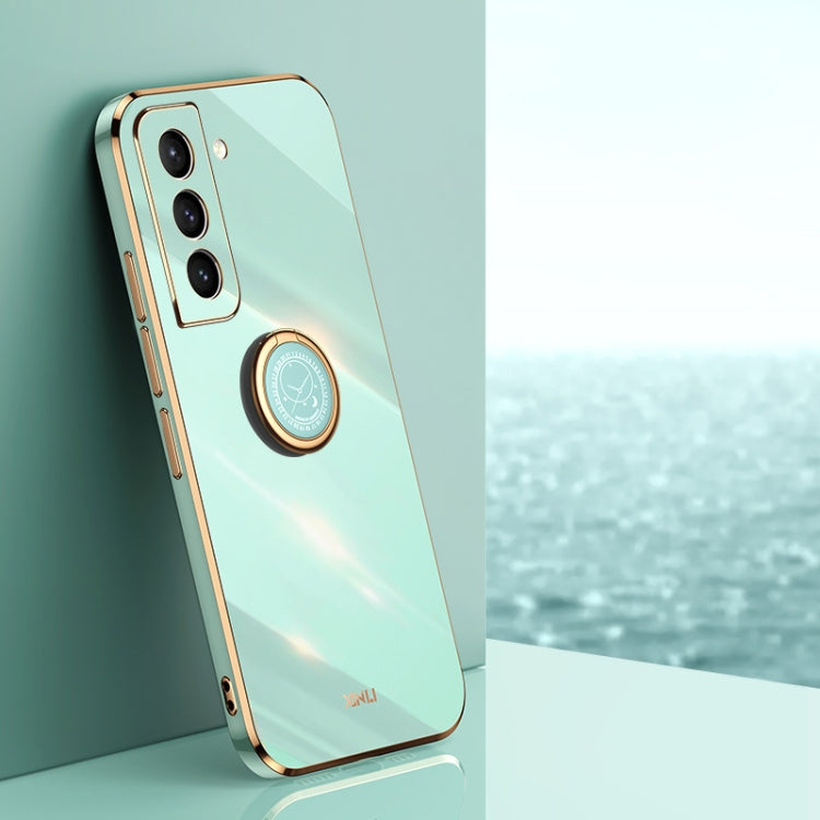 XINLI Straight Edge 6D Electroplate TPU Phone Case with Ring Holder – Ring Holder, TPU, For Samsung Galaxy S21 5G, For Samsung Galaxy S21+ 5G, For Samsung Galaxy S21 Ultra 5G For Samsung Galaxy S21+ 5G Mint Green