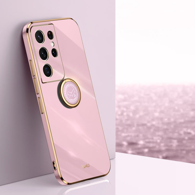 XINLI Straight Edge 6D Electroplate TPU Phone Case with Ring Holder – Ring Holder, TPU, For Samsung Galaxy S21 5G, For Samsung Galaxy S21+ 5G, For Samsung Galaxy S21 Ultra 5G For Samsung Galaxy S21 Ultra 5G Cherry Purple