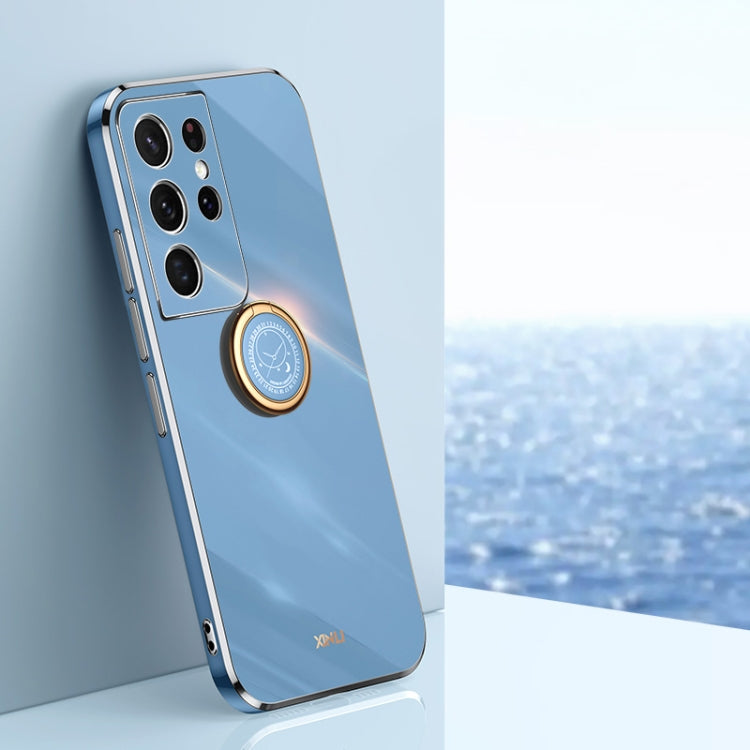 XINLI Straight Edge 6D Electroplate TPU Phone Case with Ring Holder – Ring Holder, TPU, For Samsung Galaxy S21 5G, For Samsung Galaxy S21+ 5G, For Samsung Galaxy S21 Ultra 5G For Samsung Galaxy S21 Ultra 5G Celestial Blue