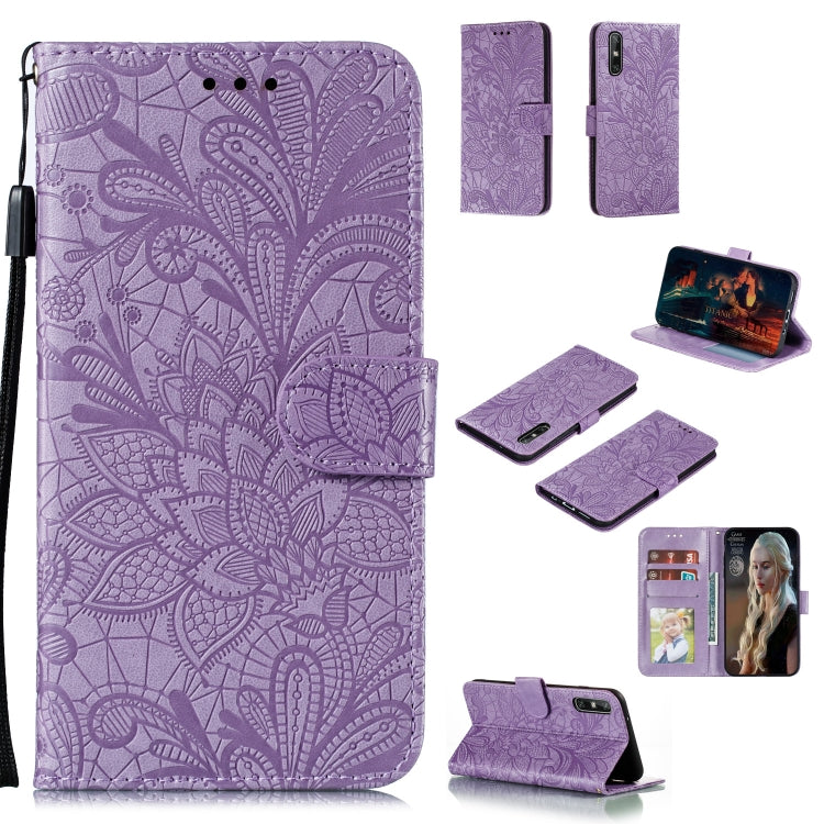 Lace Flower Embossing Pattern Horizontal Flip Leather Case , with Holder & Card Slots & Wallet & Photo Frame & Lanyard – Wear-resistant, Lanyard, Card Slot, For Huawei Enjoy 10e, For Xiaomi Redmi K30 Pro, For Xiaomi Redmi Note 9 Pro For Huawei Enjoy 10e Purple