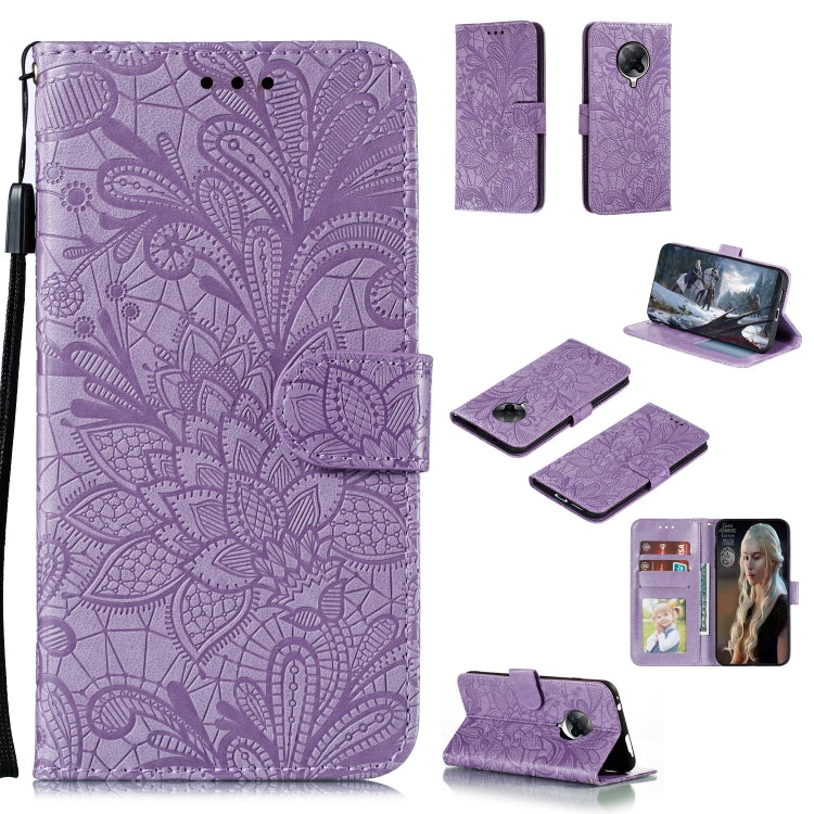 Lace Flower Embossing Pattern Horizontal Flip Leather Case , with Holder & Card Slots & Wallet & Photo Frame & Lanyard – Wear-resistant, Lanyard, Card Slot, For Huawei Enjoy 10e, For Xiaomi Redmi K30 Pro, For Xiaomi Redmi Note 9 Pro For Xiaomi Redmi K30 Pro Purple