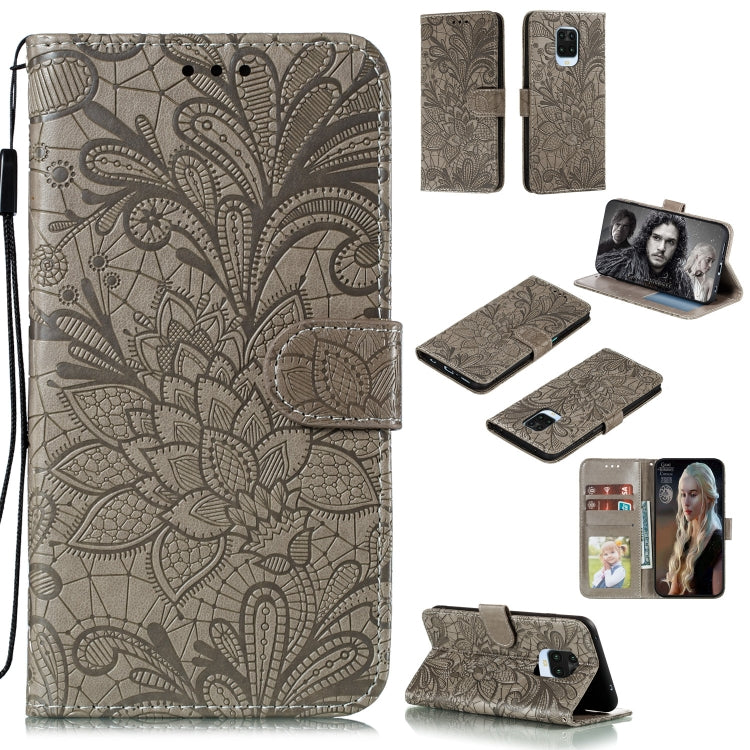 Lace Flower Embossing Pattern Horizontal Flip Leather Case , with Holder & Card Slots & Wallet & Photo Frame & Lanyard – Wear-resistant, Lanyard, Card Slot, For Huawei Enjoy 10e, For Xiaomi Redmi K30 Pro, For Xiaomi Redmi Note 9 Pro For Xiaomi Redmi Note 9 Pro Grey