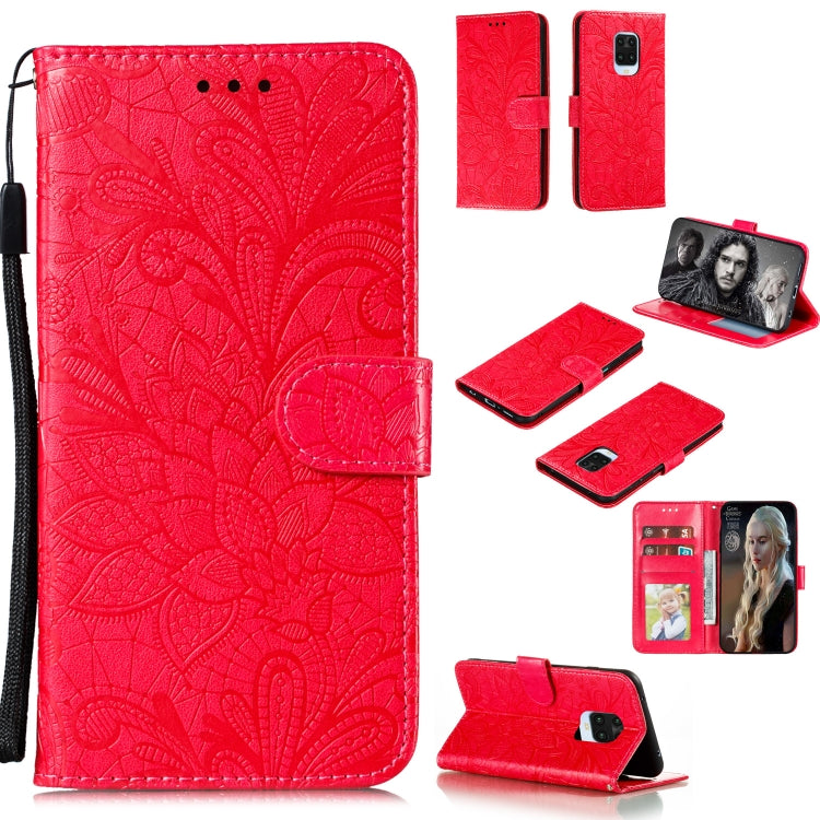 Lace Flower Embossing Pattern Horizontal Flip Leather Case , with Holder & Card Slots & Wallet & Photo Frame & Lanyard – Wear-resistant, Lanyard, Card Slot, For Huawei Enjoy 10e, For Xiaomi Redmi K30 Pro, For Xiaomi Redmi Note 9 Pro For Xiaomi Redmi Note 9 Pro Max Red