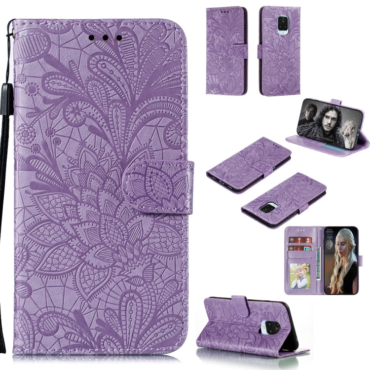 Lace Flower Embossing Pattern Horizontal Flip Leather Case , with Holder & Card Slots & Wallet & Photo Frame & Lanyard – Wear-resistant, Lanyard, Card Slot, For Huawei Enjoy 10e, For Xiaomi Redmi K30 Pro, For Xiaomi Redmi Note 9 Pro For Xiaomi Redmi Note 9 Pro Max Purple