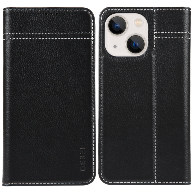 GEBEI Top-grain Horizontal Flip Leather Phone Case, For iPhone 13 For iPhone 13 Black