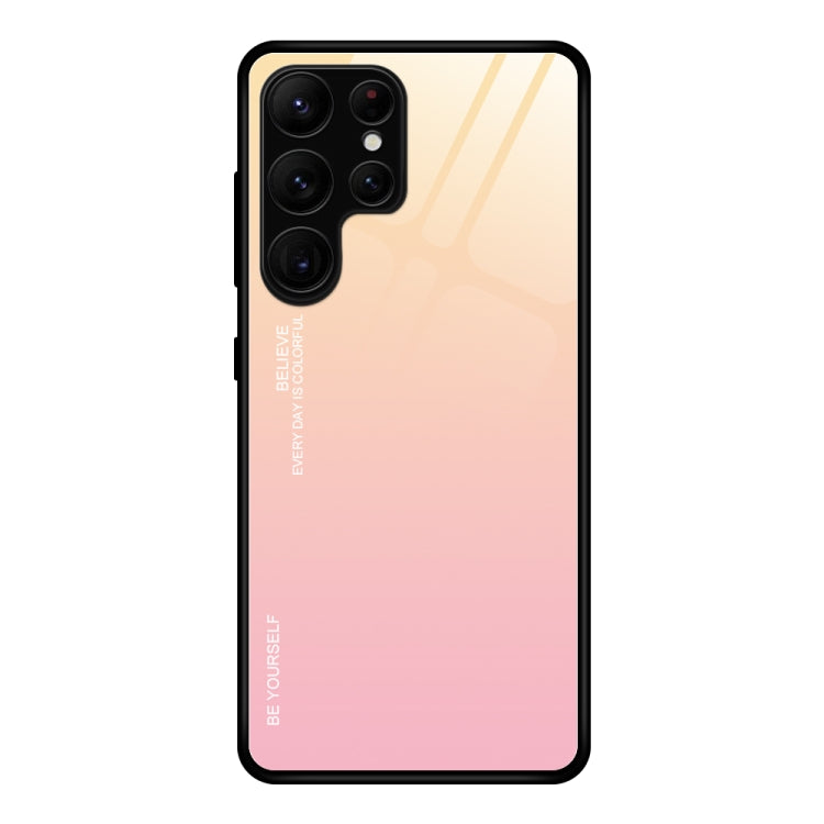 For Samsung Galaxy S23 Ultra 5G Gradient Color Glass Phone Case, For Samsung Galaxy S23 Ultra 5G For Samsung Galaxy S23 Ultra 5G Yellow Pink