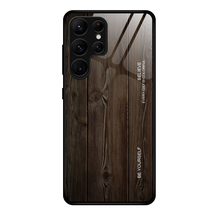 For Samsung Galaxy S23 Ultra 5G Wood Grain Glass Phone Case, For Samsung Galaxy S23 Ultra 5G For Samsung Galaxy S23 Ultra 5G Black