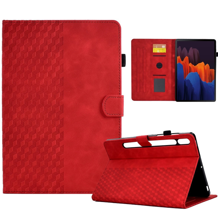 For Samsung Galaxy Tab S7 T870 / S8 X700 Rhombus Embossed Leather Smart Tablet Case, For Samsung Galaxy Tab S7 T870 / S8 X700 For Samsung Galaxy Tab S7 T870 S8 X700 Red