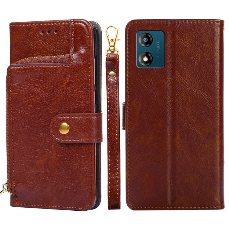 Zipper Bag Leather Phone Case – Card Slot, Leather, TPU, For Motorola Moto E13 4G, For OPPO A17k, For OPPO Reno8 T 4G, For Xiaomi Poco X5 Pro / Redmi Note 12 Pro Speed, For Honor X9a 5G For Motorola Moto E13 4G Brown