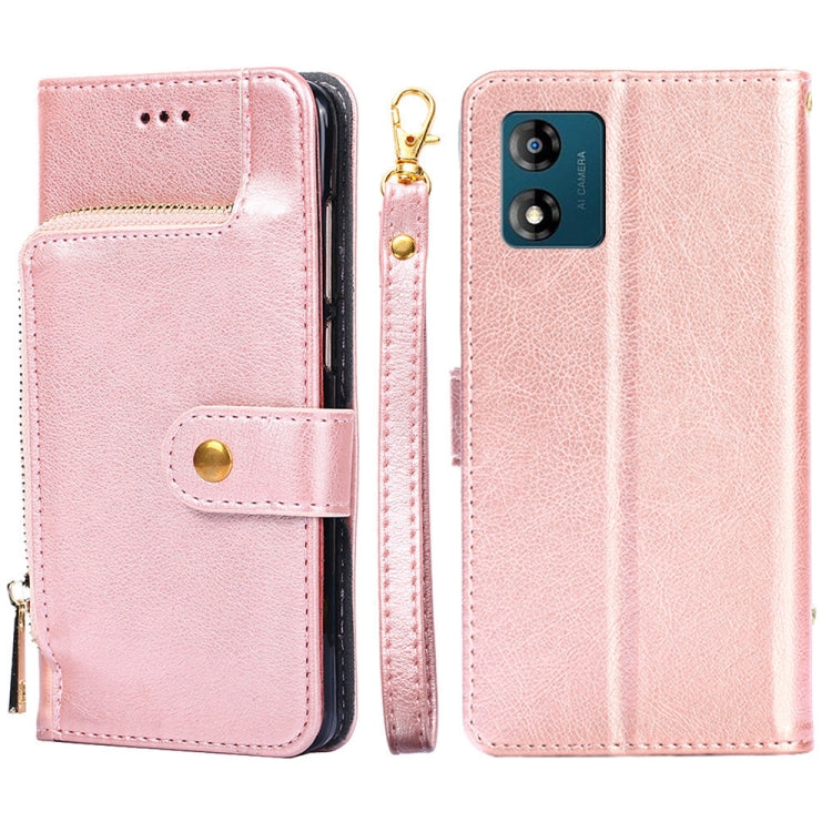 Zipper Bag Leather Phone Case – Card Slot, Leather, TPU, For Motorola Moto E13 4G, For OPPO A17k, For OPPO Reno8 T 4G, For Xiaomi Poco X5 Pro / Redmi Note 12 Pro Speed, For Honor X9a 5G For Motorola Moto E13 4G Rose Gold