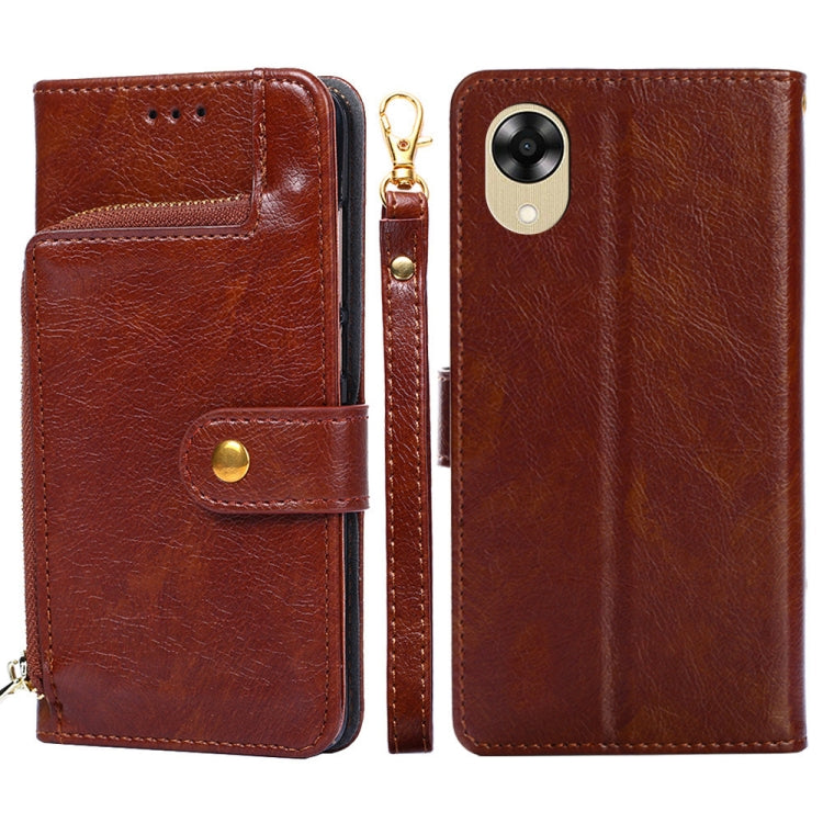 Zipper Bag Leather Phone Case – Card Slot, Leather, TPU, For Motorola Moto E13 4G, For OPPO A17k, For OPPO Reno8 T 4G, For Xiaomi Poco X5 Pro / Redmi Note 12 Pro Speed, For Honor X9a 5G For OPPO A17k Brown