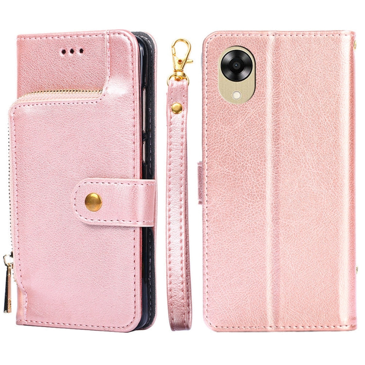 Zipper Bag Leather Phone Case – Card Slot, Leather, TPU, For Motorola Moto E13 4G, For OPPO A17k, For OPPO Reno8 T 4G, For Xiaomi Poco X5 Pro / Redmi Note 12 Pro Speed, For Honor X9a 5G For OPPO A17k Rose Gold