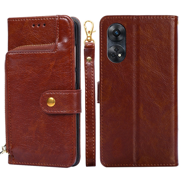 Zipper Bag Leather Phone Case – Card Slot, Leather, TPU, For Motorola Moto E13 4G, For OPPO A17k, For OPPO Reno8 T 4G, For Xiaomi Poco X5 Pro / Redmi Note 12 Pro Speed, For Honor X9a 5G For OPPO Reno8 T 4G Brown