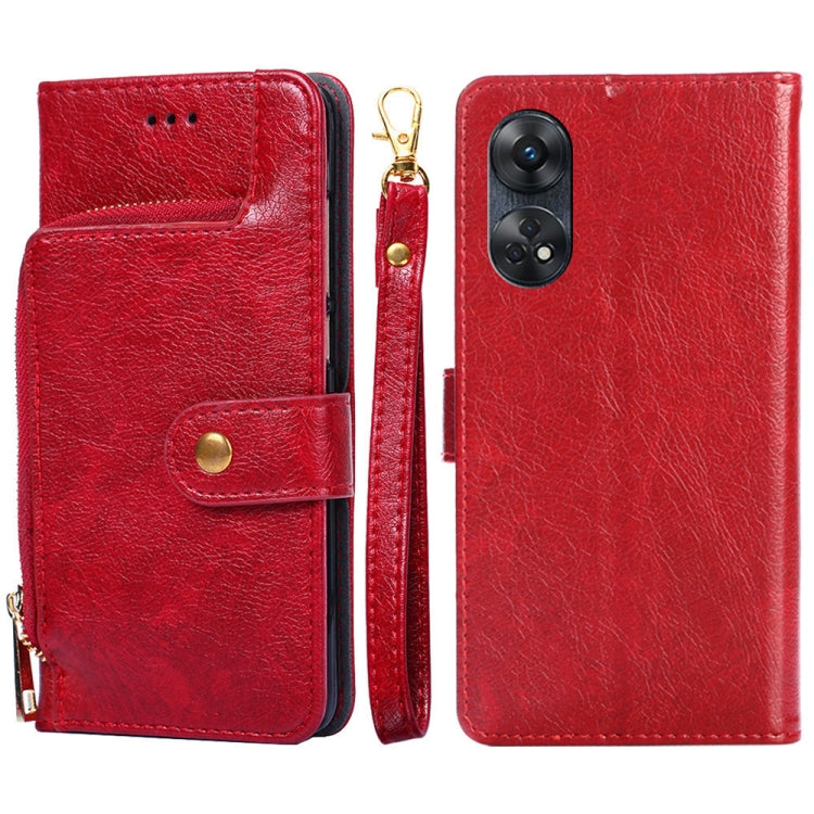 Zipper Bag Leather Phone Case – Card Slot, Leather, TPU, For Motorola Moto E13 4G, For OPPO A17k, For OPPO Reno8 T 4G, For Xiaomi Poco X5 Pro / Redmi Note 12 Pro Speed, For Honor X9a 5G For OPPO Reno8 T 4G Red