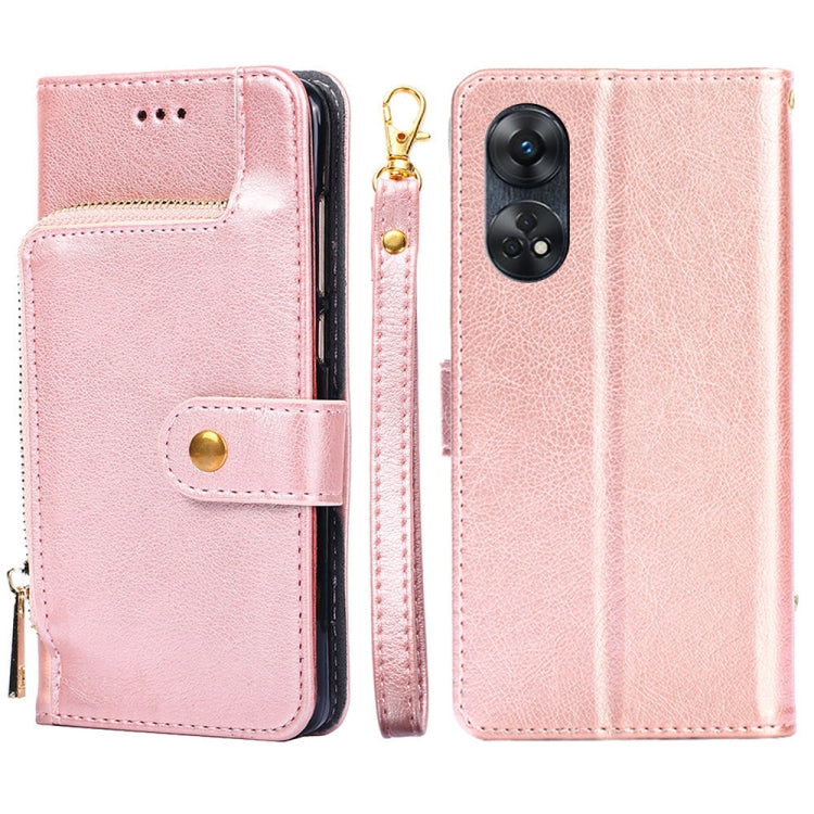 Zipper Bag Leather Phone Case – Card Slot, Leather, TPU, For Motorola Moto E13 4G, For OPPO A17k, For OPPO Reno8 T 4G, For Xiaomi Poco X5 Pro / Redmi Note 12 Pro Speed, For Honor X9a 5G For OPPO Reno8 T 4G Rose Gold