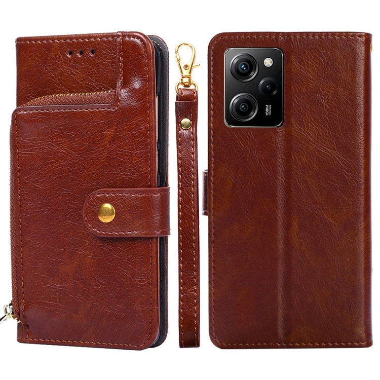Zipper Bag Leather Phone Case – Card Slot, Leather, TPU, For Motorola Moto E13 4G, For OPPO A17k, For OPPO Reno8 T 4G, For Xiaomi Poco X5 Pro / Redmi Note 12 Pro Speed, For Honor X9a 5G For Xiaomi Poco X5 Pro Redmi Note 12 Pro Speed Brown