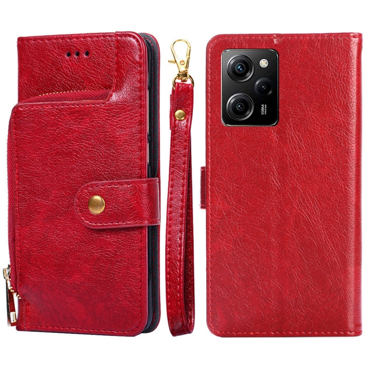 Zipper Bag Leather Phone Case – Card Slot, Leather, TPU, For Motorola Moto E13 4G, For OPPO A17k, For OPPO Reno8 T 4G, For Xiaomi Poco X5 Pro / Redmi Note 12 Pro Speed, For Honor X9a 5G For Xiaomi Poco X5 Pro Redmi Note 12 Pro Speed Red