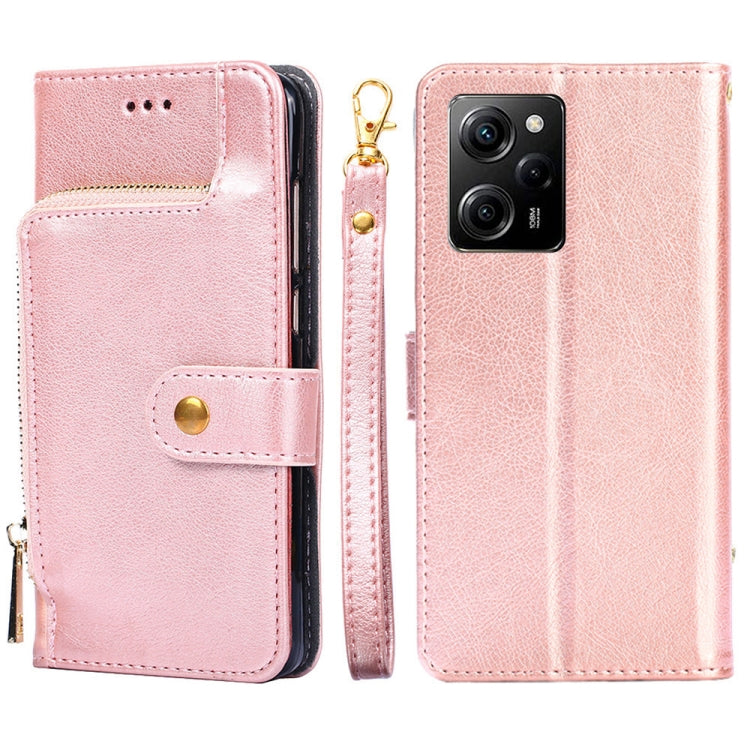 Zipper Bag Leather Phone Case – Card Slot, Leather, TPU, For Motorola Moto E13 4G, For OPPO A17k, For OPPO Reno8 T 4G, For Xiaomi Poco X5 Pro / Redmi Note 12 Pro Speed, For Honor X9a 5G For Xiaomi Poco X5 Pro Redmi Note 12 Pro Speed Rose Gold