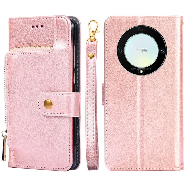 Zipper Bag Leather Phone Case – Card Slot, Leather, TPU, For Motorola Moto E13 4G, For OPPO A17k, For OPPO Reno8 T 4G, For Xiaomi Poco X5 Pro / Redmi Note 12 Pro Speed, For Honor X9a 5G For Honor X9a 5G Rose Gold