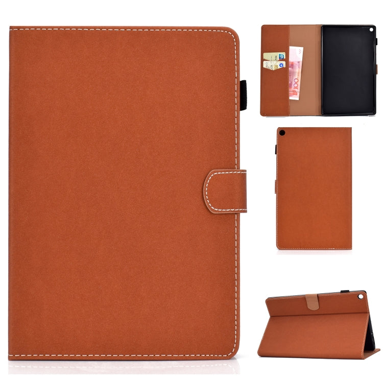 Solid Color Tablet PC Universal Magnetic Horizontal Flip Leather Case with Card Slots & Holder, For Kindle Fire HD8 2016 / 2017, For Kindle Fire HD10 2015 / 2017, For Kindle Paperwhite 4 / 3 / 2 / 1, For Galaxy Tab A 10.1(2016) T580 For Kindle Fire HD10 2015 2017 Brown