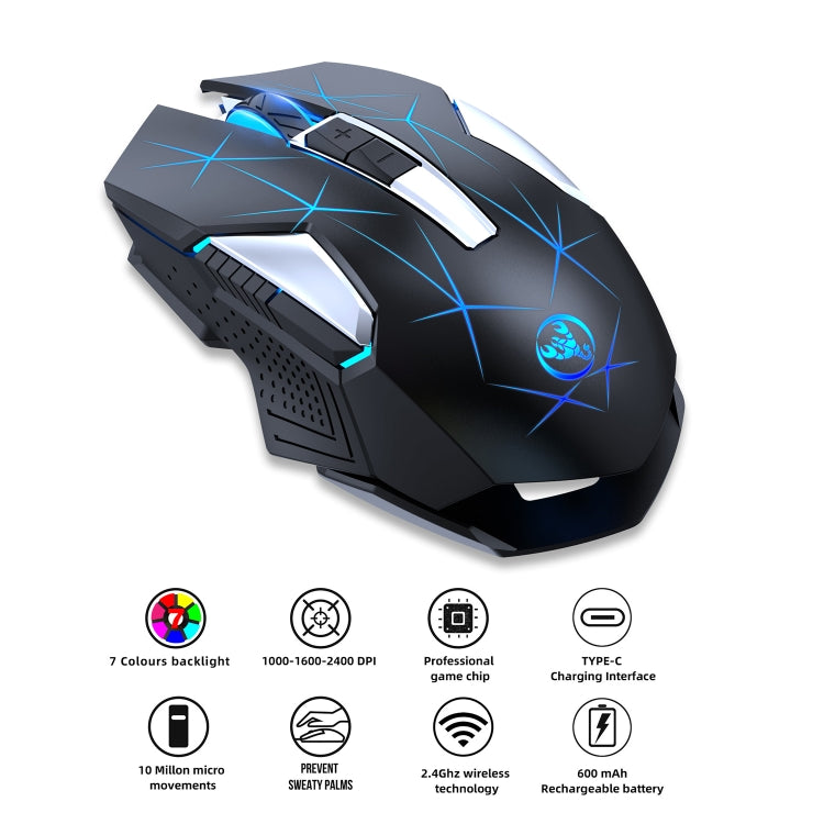 HXSJ T300 7 Keys 2400DPI 2.4G Colorful Luminous Wireless Mouse, T300 Black, T300 White – Durable Build, Easy to Use