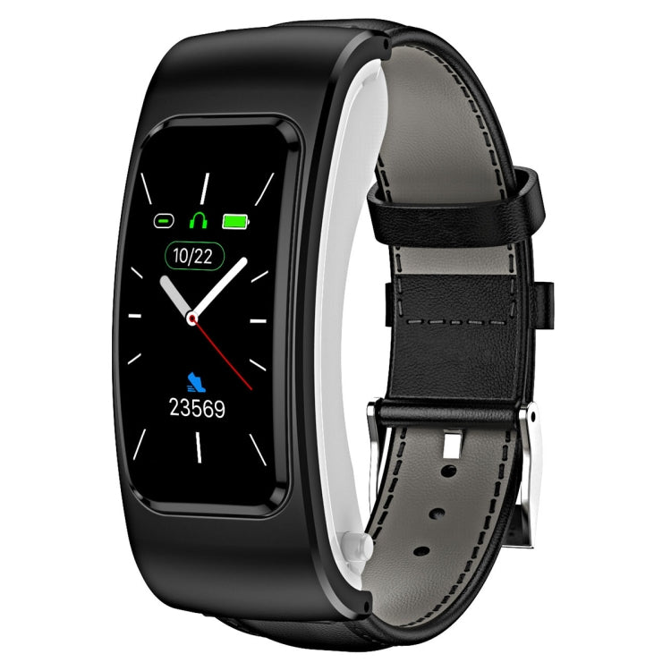 K60 1.08 inch Leather Band Earphone Detachable Life Waterproof Smart Watch Support Bluetooth Call, Leather Band (Black Silver), Leather Band (Black), Leather Band (Brown Silver) Leather Band (Black) Black
