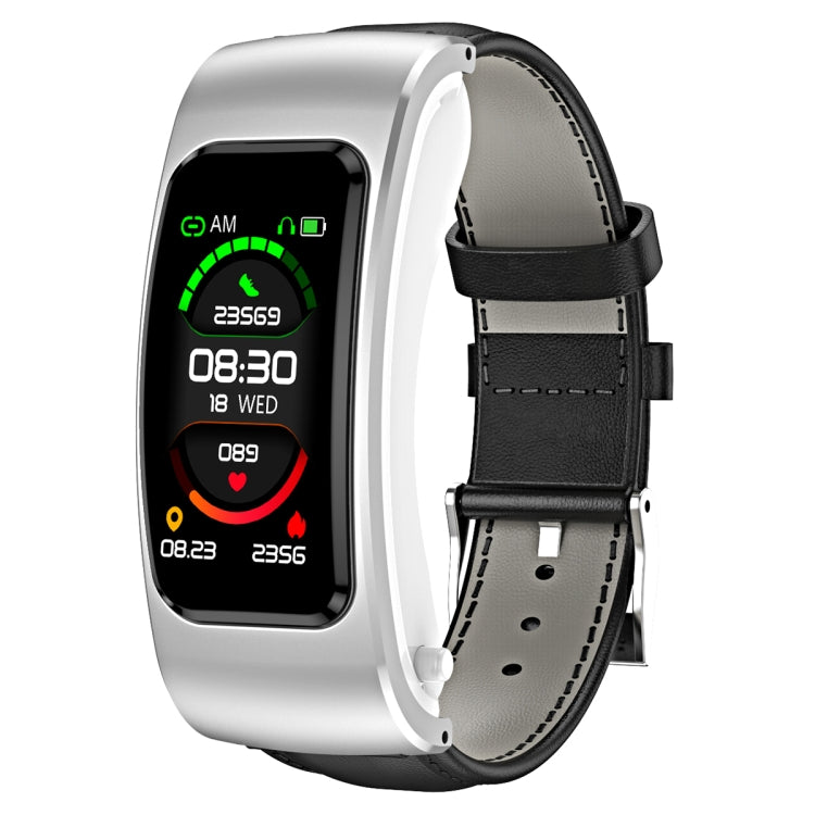 K60 1.08 inch Leather Band Earphone Detachable Life Waterproof Smart Watch Support Bluetooth Call, Leather Band (Black Silver), Leather Band (Black), Leather Band (Brown Silver) Leather Band (Black Silver) Black Silver