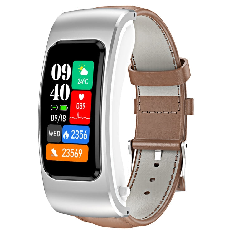K60 1.08 inch Leather Band Earphone Detachable Life Waterproof Smart Watch Support Bluetooth Call, Leather Band (Black Silver), Leather Band (Black), Leather Band (Brown Silver) Leather Band (Brown Silver) Brown Silver