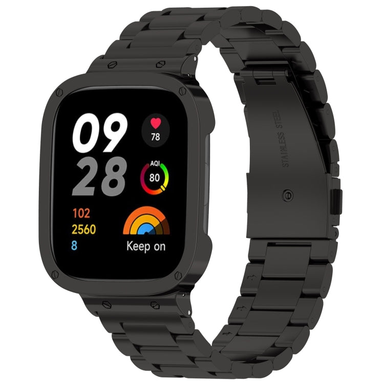 2 in 1 Three-bead Metal Watch Band with Watch Frame, For Xiaomi Redmi Watch 3 / Mi Watch Lite 3 For Xiaomi Redmi Watch 3 Mi Watch Lite 3 Black