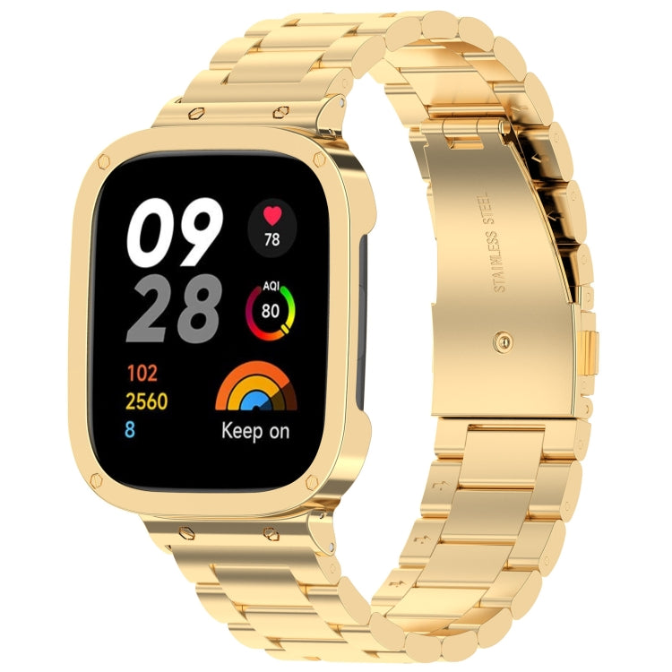 2 in 1 Three-bead Metal Watch Band with Watch Frame, For Xiaomi Redmi Watch 3 / Mi Watch Lite 3 For Xiaomi Redmi Watch 3 Mi Watch Lite 3 Gold
