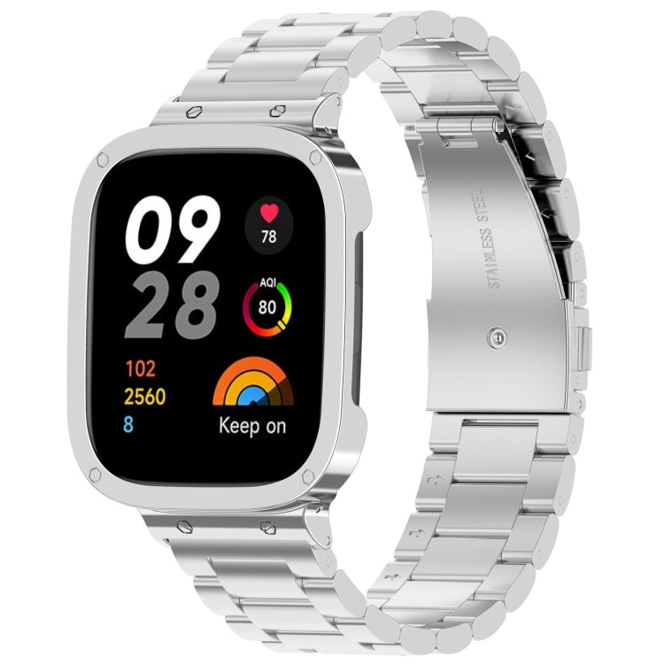2 in 1 Three-bead Metal Watch Band with Watch Frame, For Xiaomi Redmi Watch 3 / Mi Watch Lite 3 For Xiaomi Redmi Watch 3 Mi Watch Lite 3 Silver