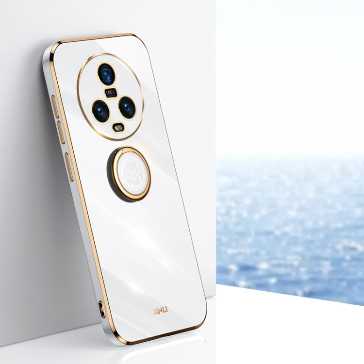 XINLI Straight Edge 6D Electroplate TPU Phone Case with Ring Holder – Ring Holder, TPU, For Honor Magic5 5G, For Honor Magic5 Pro 5G, For Honor X7a 2023 For Honor Magic5 5G White