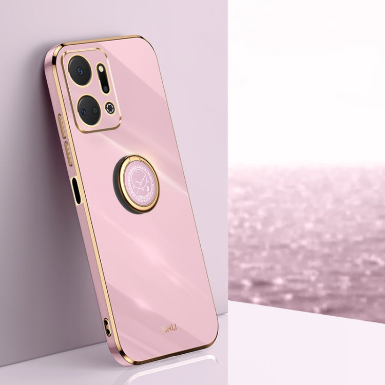 XINLI Straight Edge 6D Electroplate TPU Phone Case with Ring Holder – Ring Holder, TPU, For Honor Magic5 5G, For Honor Magic5 Pro 5G, For Honor X7a 2023 For Honor X7a 2023 Cherry Purple
