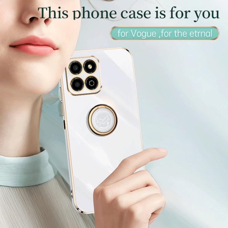 XINLI Straight Edge 6D Electroplate TPU Phone Case with Ring Holder – Ring Holder, TPU, For Honor X8a 2023, For Honor X9a 5G, For Huawei nova Y61