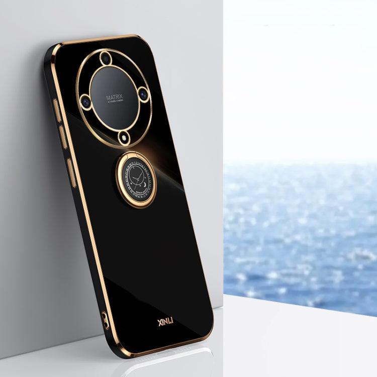 XINLI Straight Edge 6D Electroplate TPU Phone Case with Ring Holder – Ring Holder, TPU, For Honor X8a 2023, For Honor X9a 5G, For Huawei nova Y61 For Honor X9a 5G Black